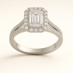 E13 - Emerald with Classic Emerald Halo and Split Shank Band