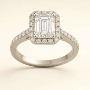 E15 - Emerald with Classic Emerald Halo & Diamond Shoulder