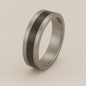 MB17 - Two-Tone Flat Court Wedding Band – 6mm (Platinum with Black Enamel Inlay)