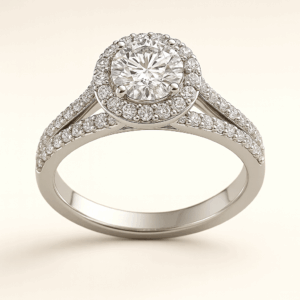R18 - Round with Classic Halo and Split Shank Band